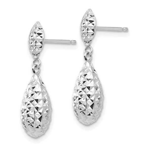 Kazi Luxury 14k White Gold Diamond-cut Puff Teardrop Dangle Earrings